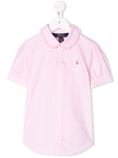 Polo Ralph Lauren Kids' Ruffle-collar Cotton Shirt In Pink