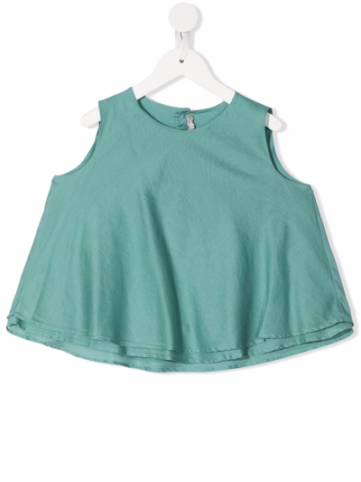 Il Gufo Kids Sleeveless Top In Teal Green Voile In Verde