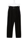 Balmain Teen Box Pleat Belted Trousers In Black
