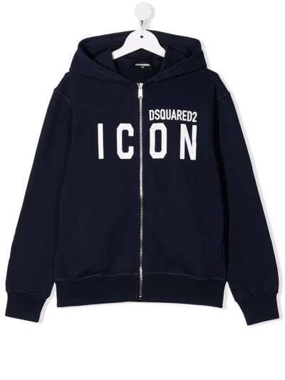 Dsquared2 Teen Icon-print Hoodie In Blue