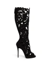GIUSEPPE ZANOTTI 'Coline' Floral Cutout Suede Knee High Boots