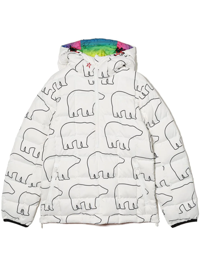 Perfect Moment Kids' Nanuk Reversible Padded Jacket In White-black-bear-print