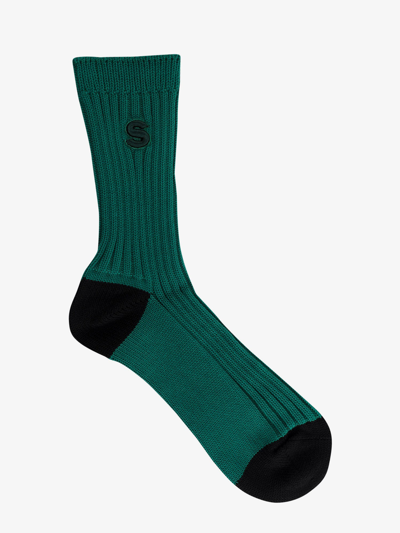 Sacai Embroidered-logo Socks In Green