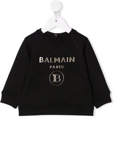 Balmain Babies' Logo印花圆领卫衣 In Black