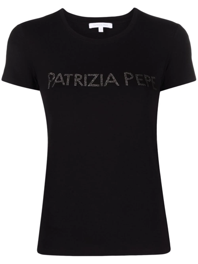 Patrizia Pepe Embellished-logo T-shirt In Black