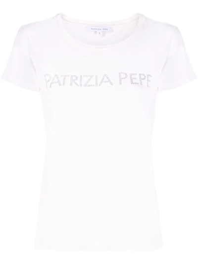 Patrizia Pepe Embellished-logo T-shirt In Bianco