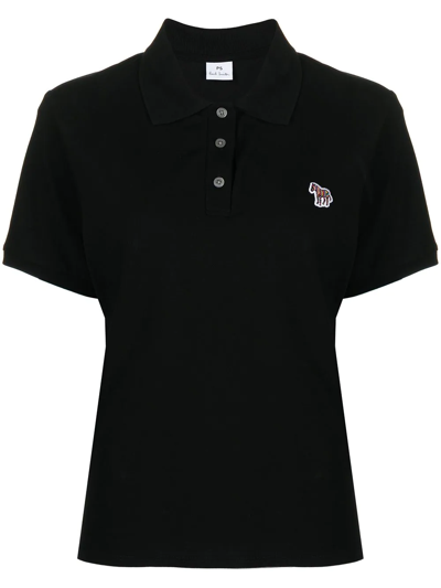 Ps By Paul Smith Zebra-patch Polo Top In Black