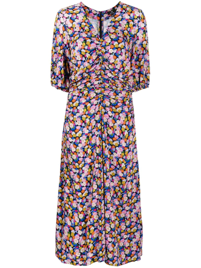 Ps By Paul Smith Floral-print Draped Midi Dress In Pinks