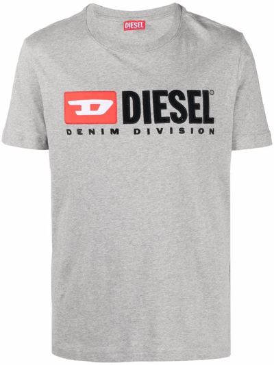 Diesel Embroidered-logo Cotton T-shirt In Grey