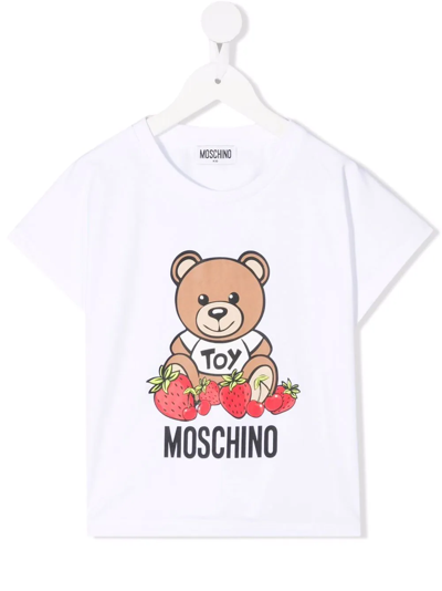 Moschino Kids White T-shirt With Strawberry Teddy Bear Print