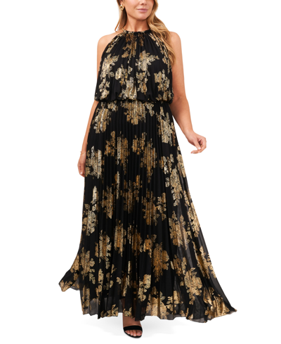 Msk Plus Size Floral-print Dress In Black Gold
