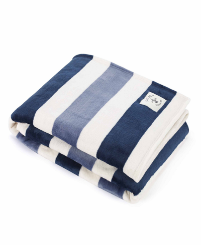 Nautica Awning Stripe Ultra Soft Plush Reversible Throw, 60" X 50" Bedding In Blue
