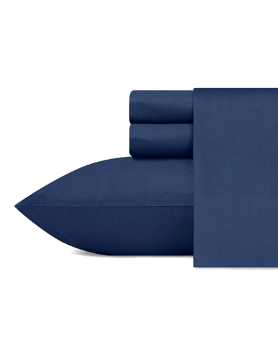 Nautica Solid Cotton Percale 3-piece Sheet Set, Twin Xl Bedding In Blue