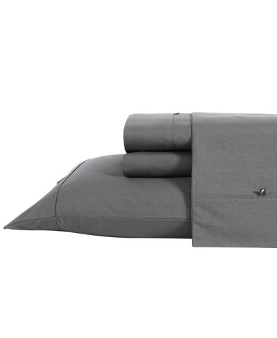 Nautica Solid Cotton Percale 3-piece Sheet Set, Twin Bedding In Dark Grey