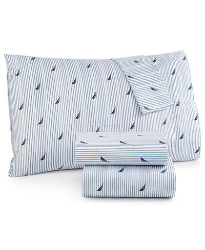 Nautica Audley Cotton Percale 3-piece Sheet Set, Twin In Blue