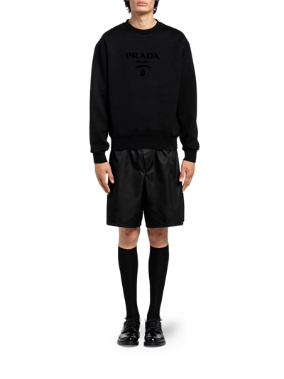 Prada Oversized Cotton Sweatshirt With Logo In Black