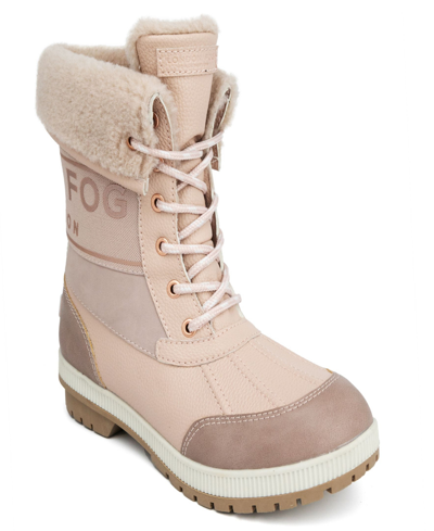 London Fog Women's Mely Lace-up Winter Boots Women's Shoes In Blush Combo Distreseed Metallic Polyuret