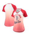 TOUCHÉ WOMEN'S RED AND WHITE BOSTON RED SOX SHORTSTOP OMBRE RAGLAN V-NECK T-SHIRT