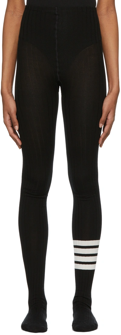 Thom Browne Ribbed Bar Stripe Merino Wool Opaque Tights In Black