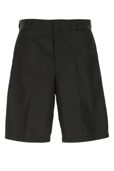 Prada Re-nylon Elasticated Waist Bermuda Shorts In Black