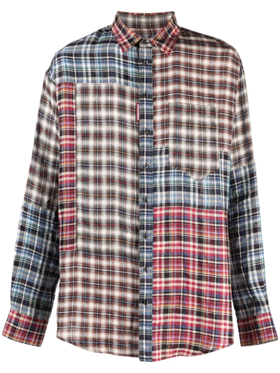 Dsquared2 Panelled Plaid Shirt In Brown