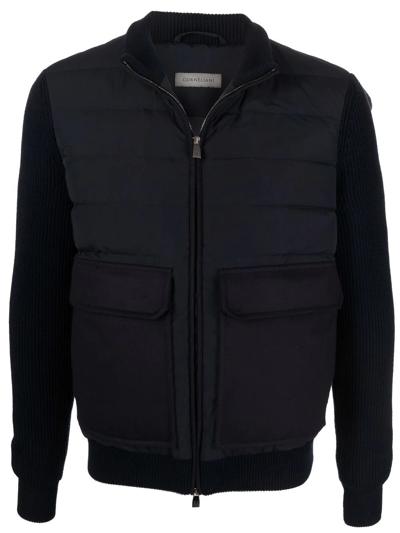 Corneliani Panelled Wool Bomber Jacket In Black Solid
