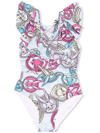 Monnalisa Lola Bunny Printed One Piece Swimsuit In Blue