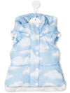 Monnalisa Cloud Print Hooded Puffer Vest In Blue