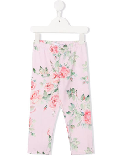 Monnalisa Kids' Floral-print Cotton Leggings In Pink