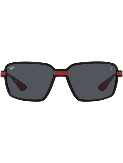 Ray Ban X Scuderia Ferrari Rectangle-frame Sunglasses In Black