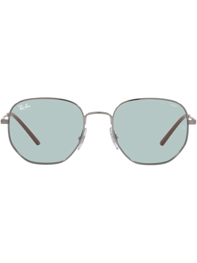 Ray Ban Rb3682 Hexagonal-frame Metal And Acetate Sunglasses In Gun_photochromique_bleu_degrade_vert
