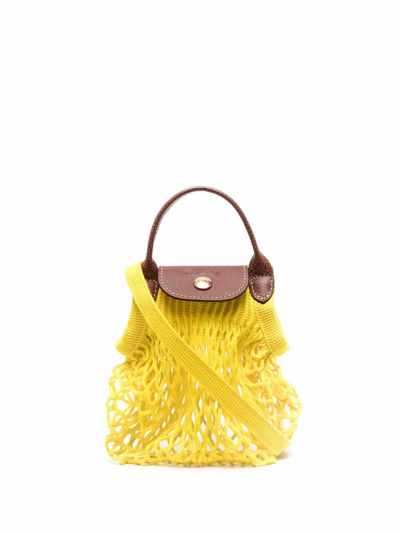 Longchamp Le Pliage Filet Knitted Mesh Cross-body Bag In Yellow