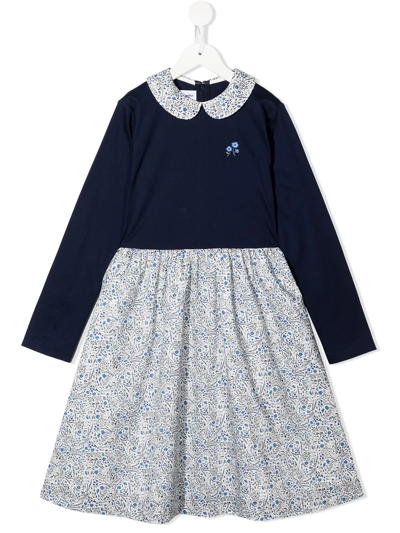 Familiar Kids' Floral-print Layered Dress In Blue