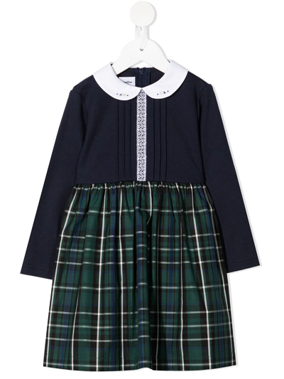 Familiar Kids' Tartan-skirt Midi Dress In Blue