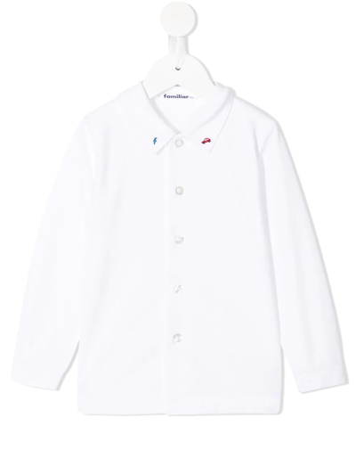 Familiar Kids' Polo-collar Long-sleeved Sweater In White