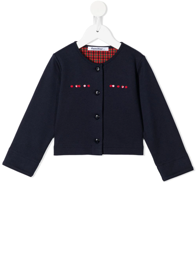 Familiar Kids' Embroidered-motif Cotton Cardigan In Blue