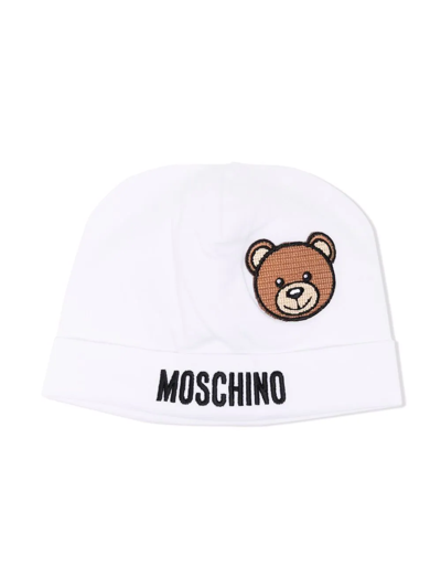 Moschino Babies' Logo刺绣套头帽 In White