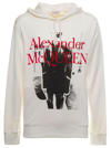 ALEXANDER MCQUEEN WHITE COTTON HOODIE WITH ATELIER PRINT