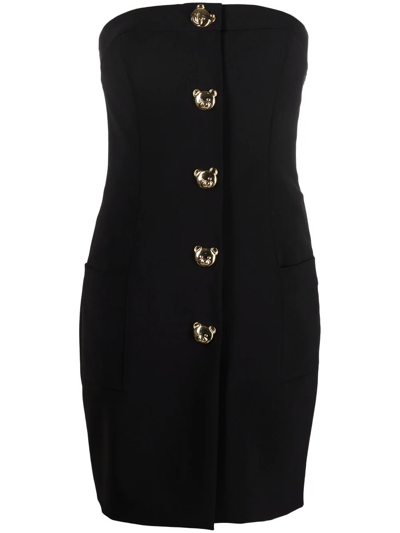 Moschino Bear-buttoned Sleeveless Stretch-woven Mini Dress In Black