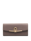 Ferragamo Icona Leather Continental Wallet W/ Hanging Id Tag In Braun