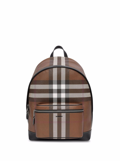 Burberry Check Motif Backpack In Braun