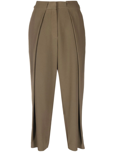 Balmain Pleated High-waisted Trousers In Braun