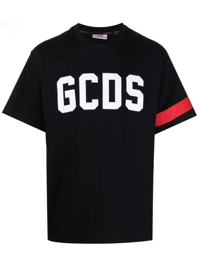 Gcds Cotton T-shirt With Big Logo In Black