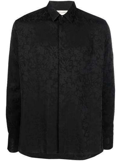 Saint Laurent Silk Shirt With Floral Motif - Atterley In Black