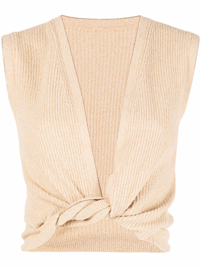 Jacquemus Le Haut Noué Knotted Crop Top In Beige Cotton