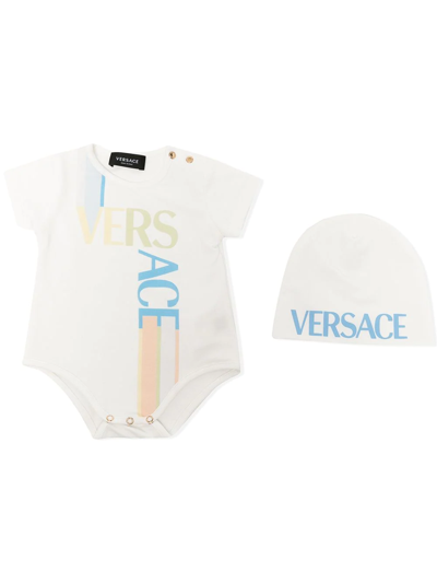 Versace Babies' Logo-print Cotton Romper In White