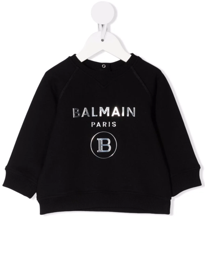Balmain Babies' Appliqué-logo Cotton Sweatshirt In Black