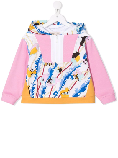 Emilio Pucci Junior Kids' Graphic-print Half-zip Hoodie In Pink