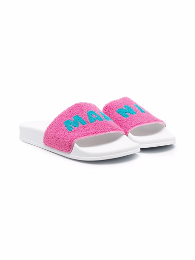 Marni Kids' Logo-strap Slip-on Slides In Fuchsia