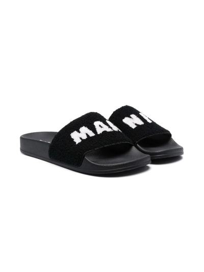 Marni Teen Logo-strap Slides In Black